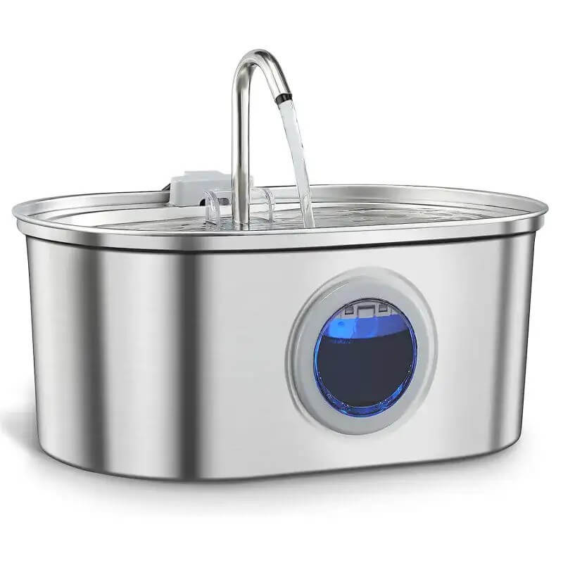 Stainless steel water fountain with window on a white background